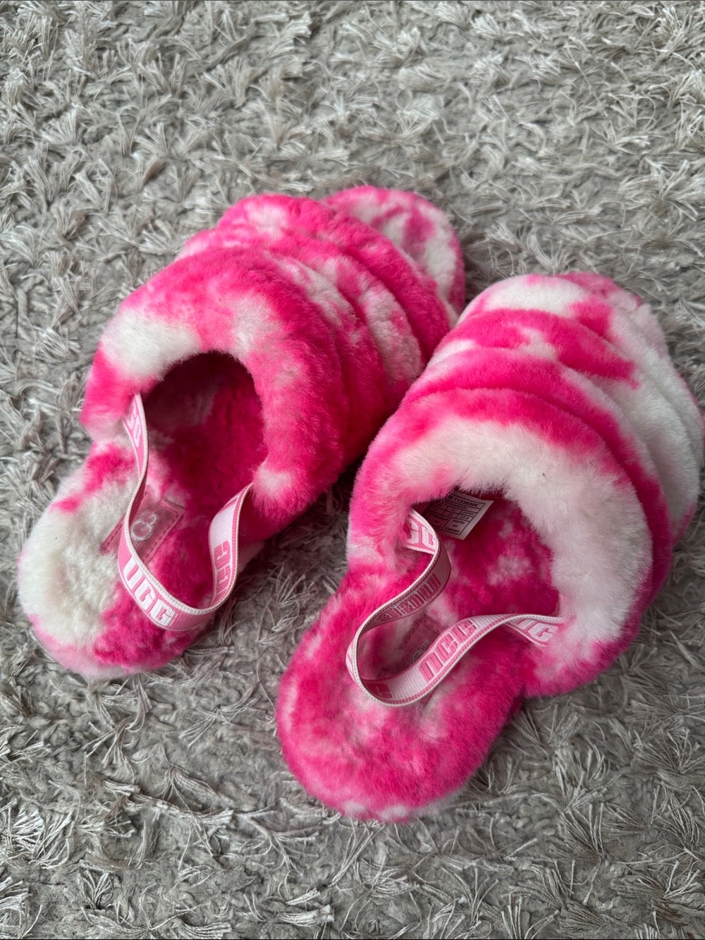 UGG Pink Tie-Dye Fuzzy One-Piece Slippers